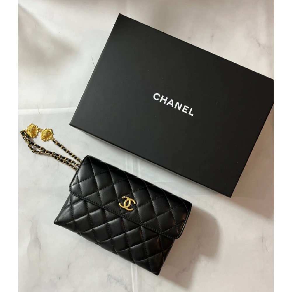 Chanel Black Quited Wristlet Clutch Bag